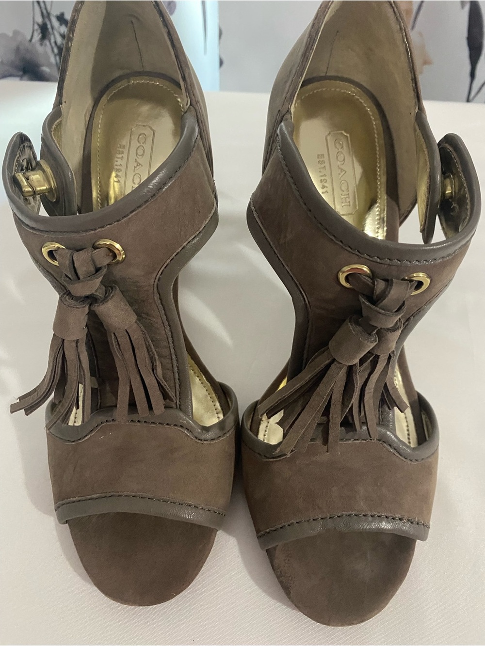 Women’s Coach High Heel Open Toe Suede Sandal Size 9.5B Used